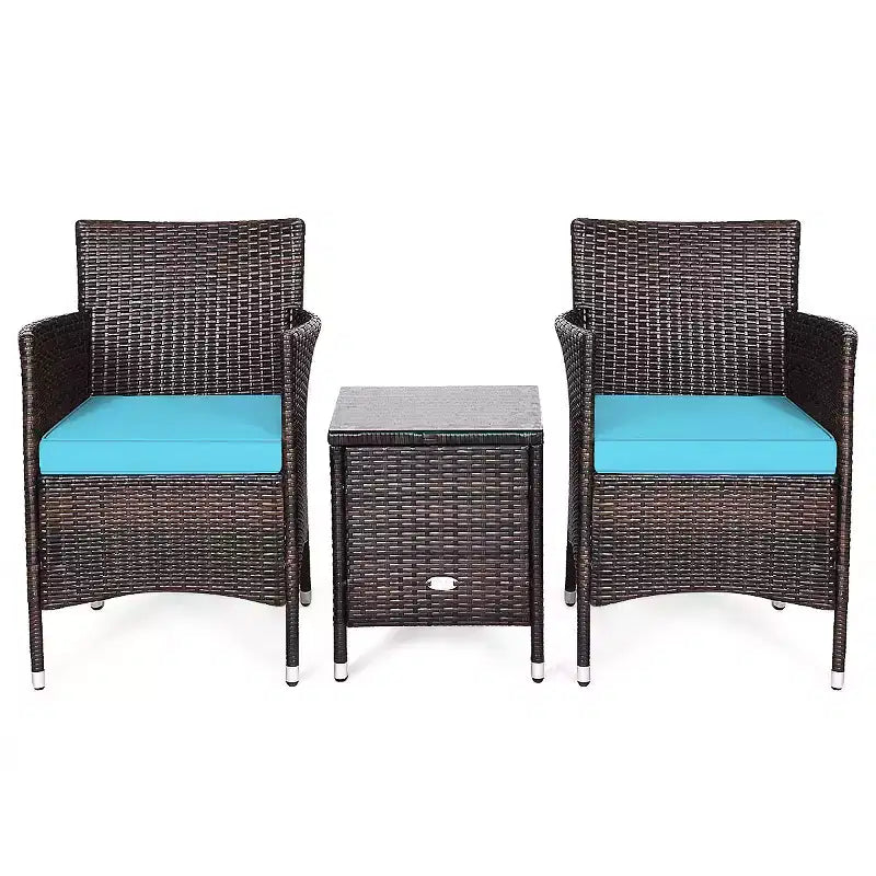 Costway Outdoor 3 PCS PE Rattan Wicker Furniture Sets Chairs Coffee Table Garden