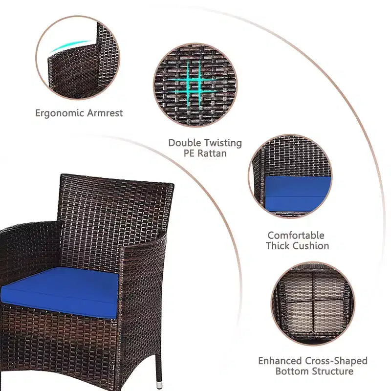 Costway Outdoor 3 PCS PE Rattan Wicker Furniture Sets Chairs Coffee Table Garden