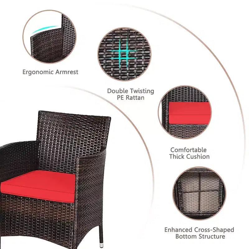 Costway Outdoor 3 PCS PE Rattan Wicker Furniture Sets Chairs Coffee Table Garden