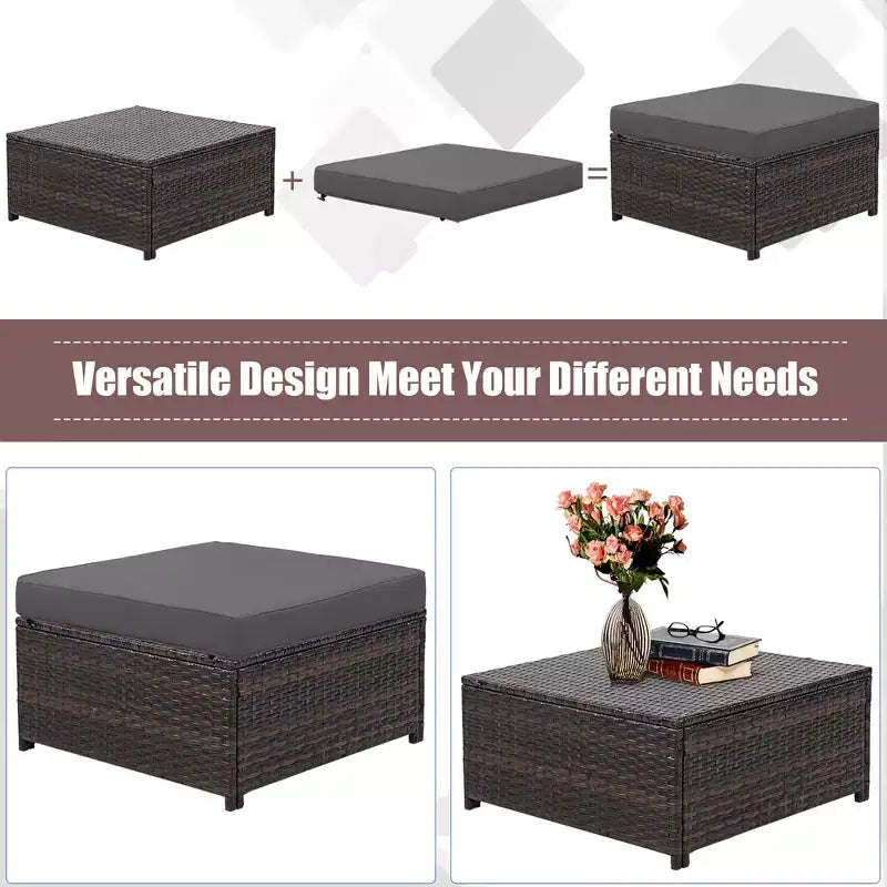 Costway 5PCS Patio Rattan Furniture Set Loveseat Sofa Ottoman Cushioned Red\White