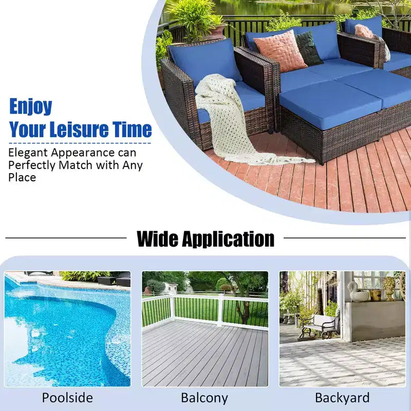 Costway 5PCS Patio Rattan Furniture Set Loveseat Sofa Ottoman Cushioned Red\White