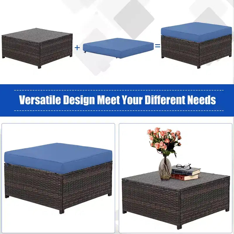 Costway 5PCS Patio Rattan Furniture Set Loveseat Sofa Ottoman Cushioned Red\White