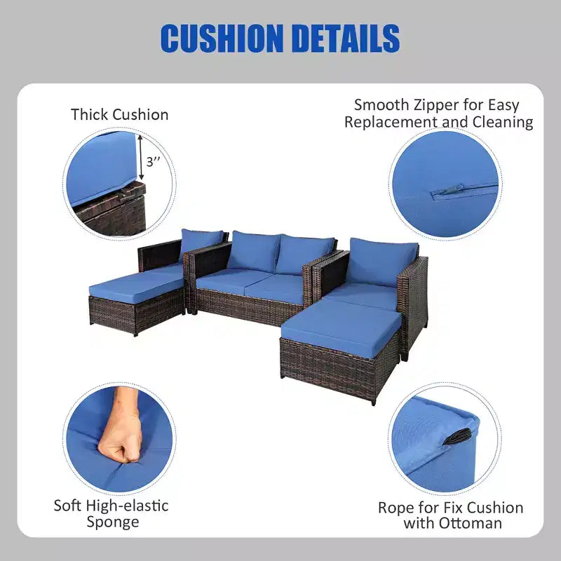 Costway 5PCS Patio Rattan Furniture Set Loveseat Sofa Ottoman Cushioned Red\White