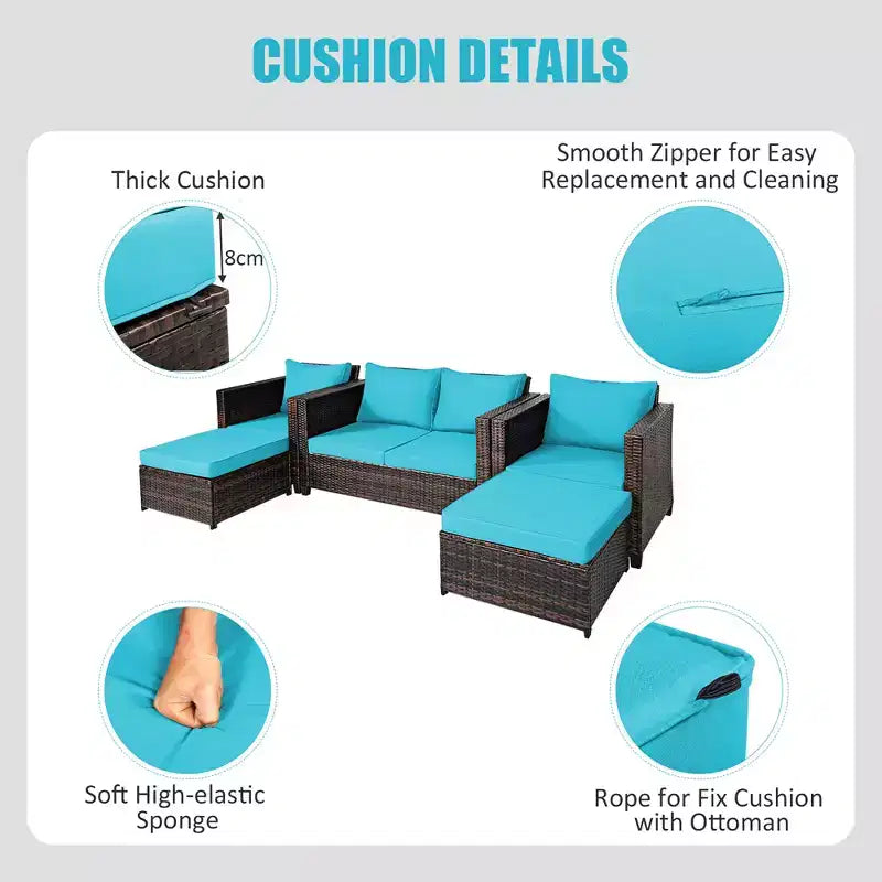 Costway 5PCS Patio Rattan Furniture Set Loveseat Sofa Ottoman Cushioned Red\White