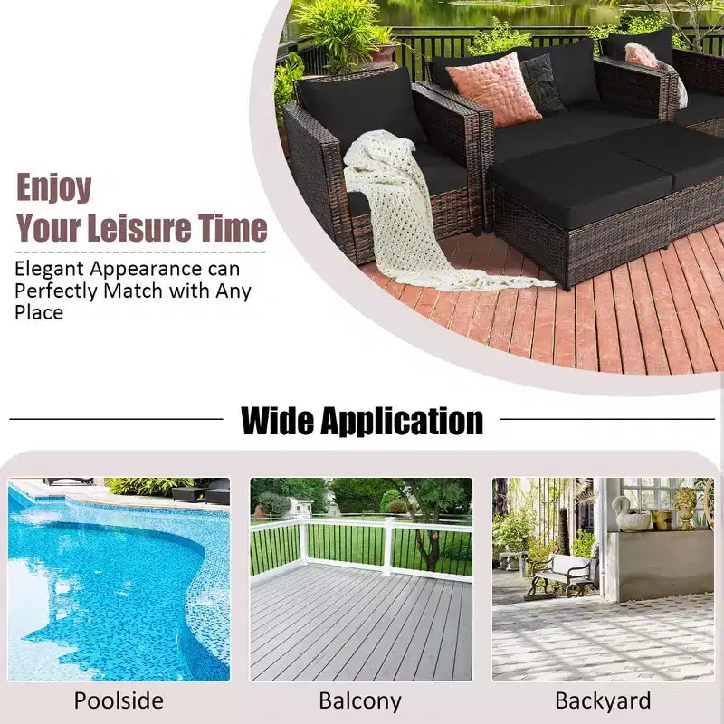 Costway 5PCS Patio Rattan Furniture Set Loveseat Sofa Ottoman Cushioned Red\White