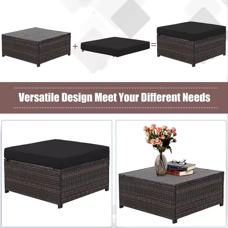 Costway 5PCS Patio Rattan Furniture Set Loveseat Sofa Ottoman Cushioned Red\White