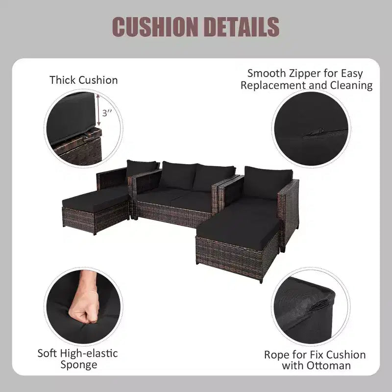 Costway 5PCS Patio Rattan Furniture Set Loveseat Sofa Ottoman Cushioned Red\White