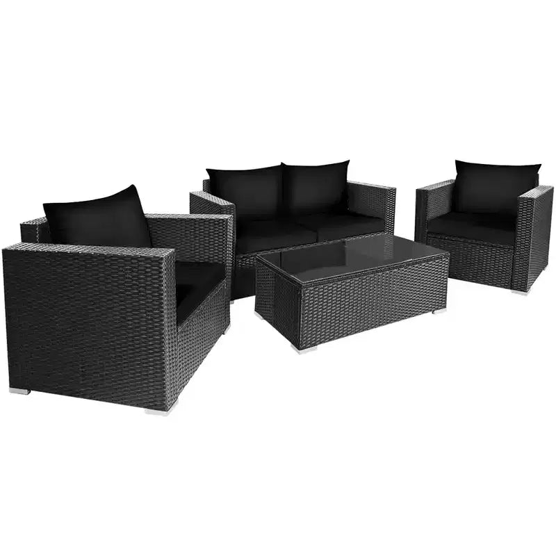 Costway 8PCS Patio Rattan Furniture Set Cushioned Sofa Chair Coffee Table Turquoise\Red\Black