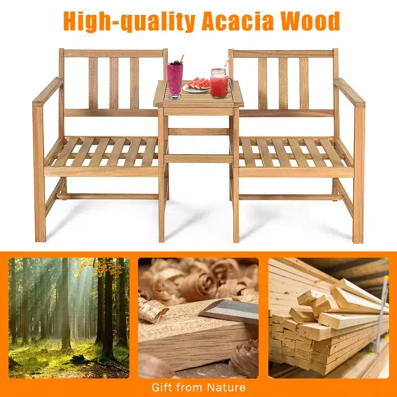 Costway 3 in 1 Patio Table Chairs Set Solid Wood Garden Furniture