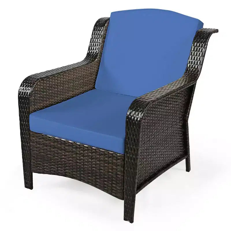 Costway 5PCS Patio Rattan Furniture Set Loveseat Sofa Ottoman W/Red\White Cushion