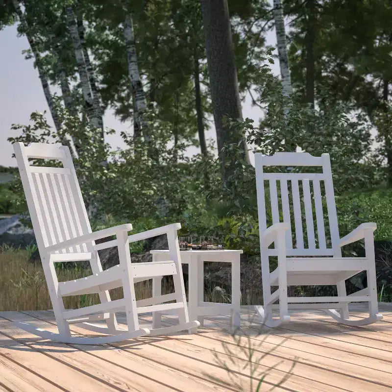Merrick Lane Poly Resin Indoor/Outdoor Rocking Chair with Side Table