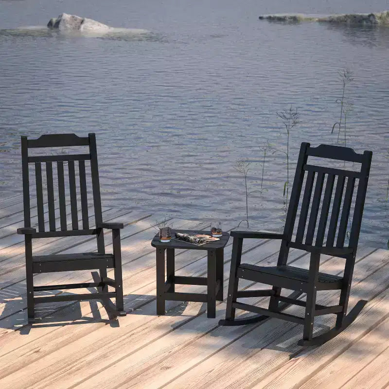Merrick Lane Poly Resin Indoor/Outdoor Rocking Chair with Side Table
