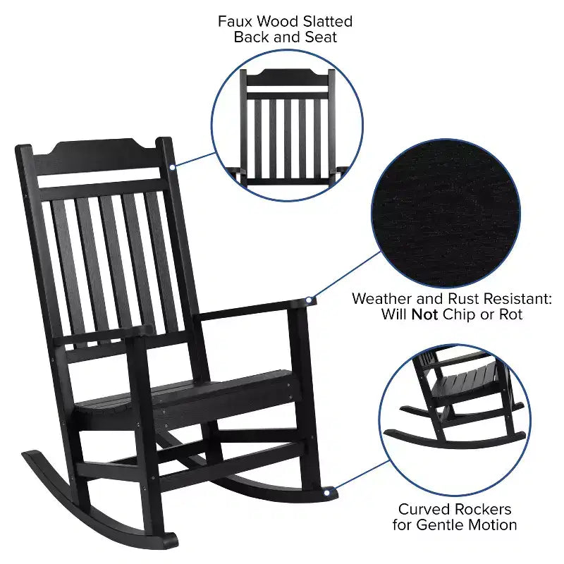 Merrick Lane Poly Resin Indoor/Outdoor Rocking Chair with Side Table