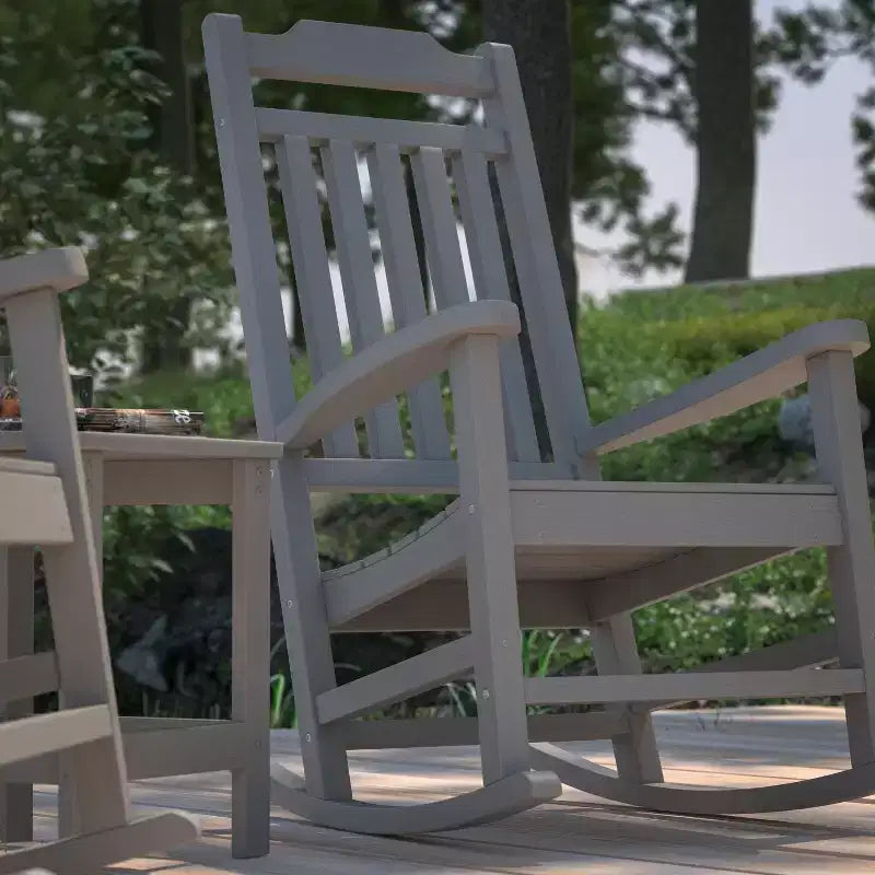 Merrick Lane Poly Resin Indoor/Outdoor Rocking Chair with Side Table