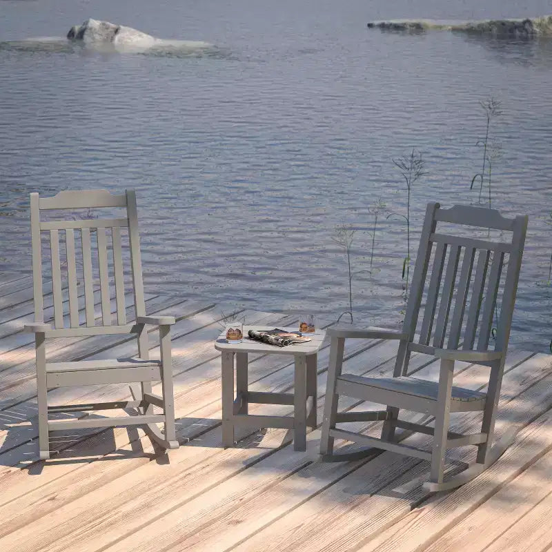 Merrick Lane Poly Resin Indoor/Outdoor Rocking Chair with Side Table