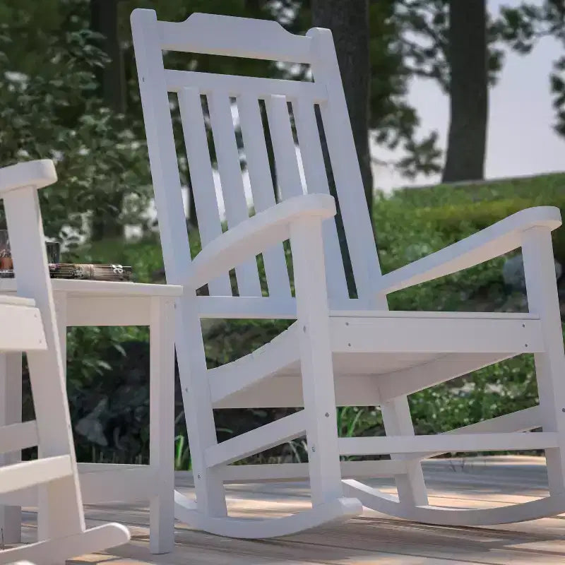 Merrick Lane Poly Resin Indoor/Outdoor Rocking Chair with Side Table