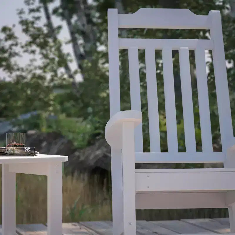 Merrick Lane Poly Resin Indoor/Outdoor Rocking Chair with Side Table