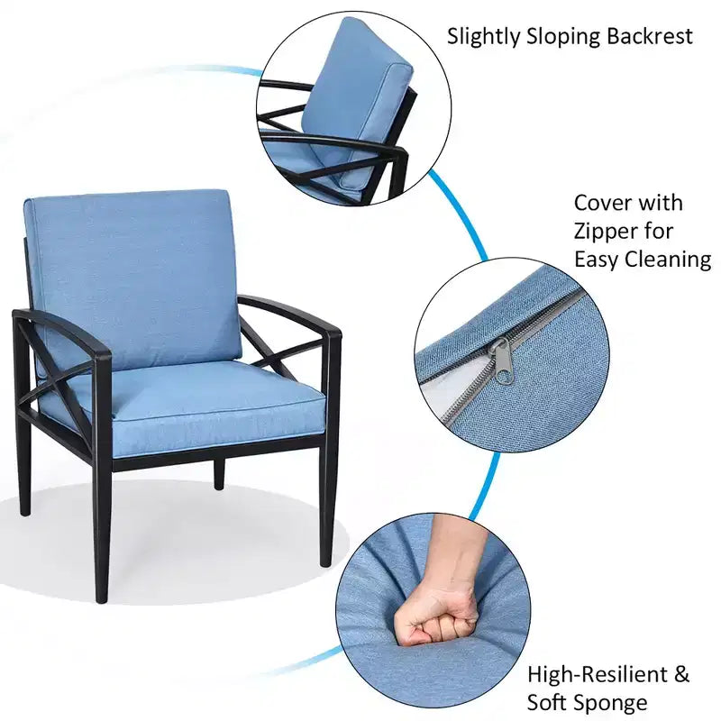 Costway 8PCS Patio Furniture Set Aluminum Frame Cushioned Sofa Chair Coffee Table Blue