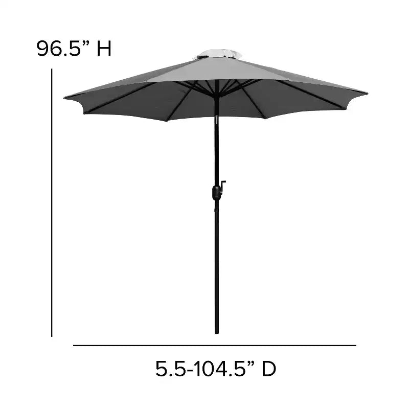 Emma and Oliver 5 Piece Patio Table Set - 2 Synthetic Faux Teak Stackable Chairs - Faux Teak Table - Umbrella with Base
