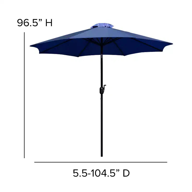 Emma and Oliver 5 Piece Patio Table Set - 2 Synthetic Faux Teak Stackable Chairs - Faux Teak Table - Umbrella with Base