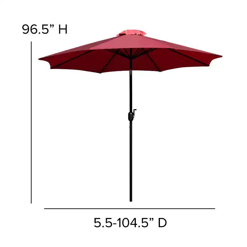 Emma and Oliver 5 Piece Patio Table Set - 2 Synthetic Faux Teak Stackable Chairs - Faux Teak Table - Umbrella with Base
