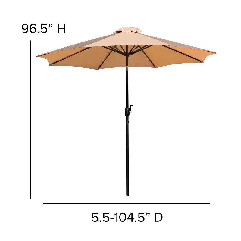 Emma and Oliver 5 Piece Patio Table Set - 2 Synthetic Faux Teak Stackable Chairs - Faux Teak Table - Umbrella with Base
