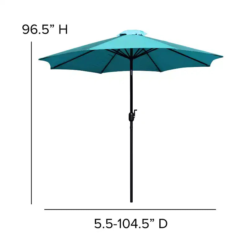 Emma and Oliver 5 Piece Patio Table Set - 2 Synthetic Faux Teak Stackable Chairs - Faux Teak Table - Umbrella with Base