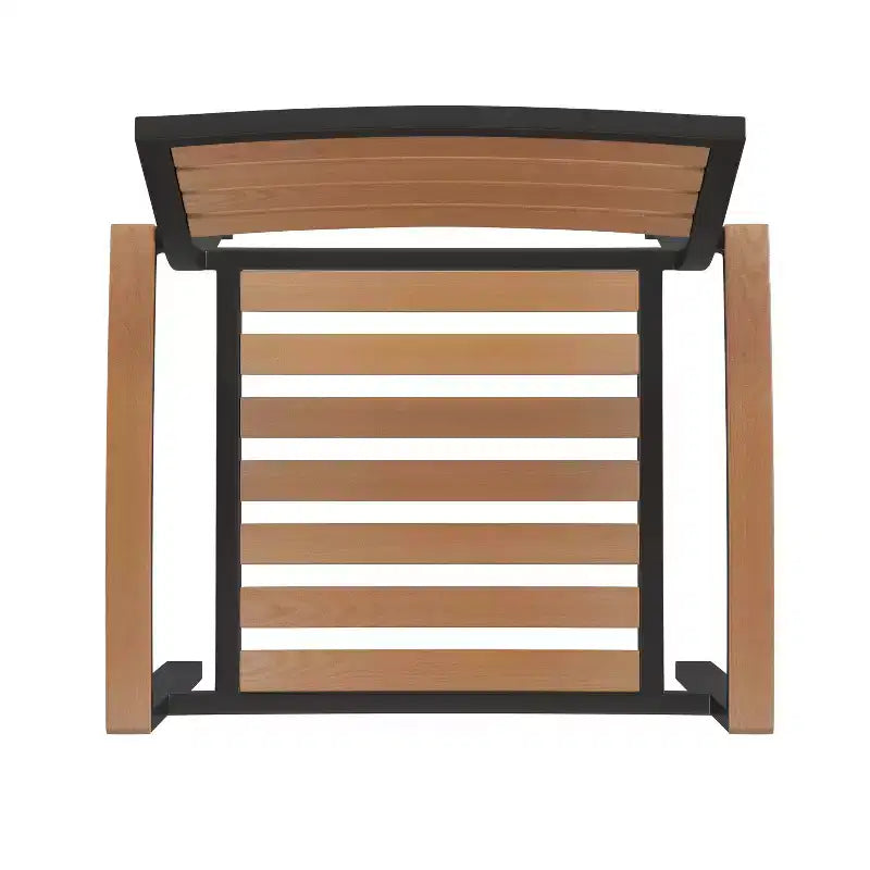 Emma and Oliver 5 Piece Patio Table Set - 2 Synthetic Faux Teak Stackable Chairs - Faux Teak Table - Umbrella with Base