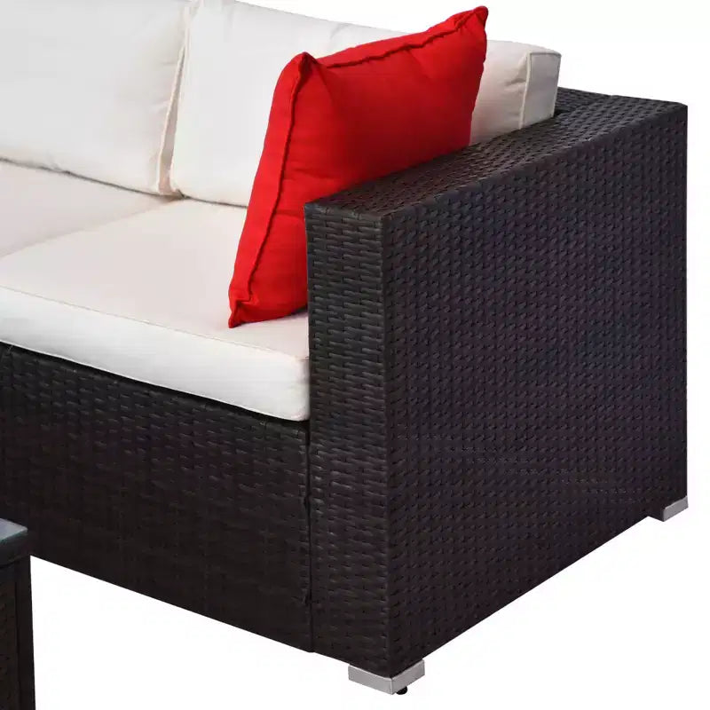 Outsunny 5-Piece Outdoor Sectional Furniture, Patio Sofa Set, PE Wicker Couch, Cushions, Pillows, Ottoman, Coffee Table