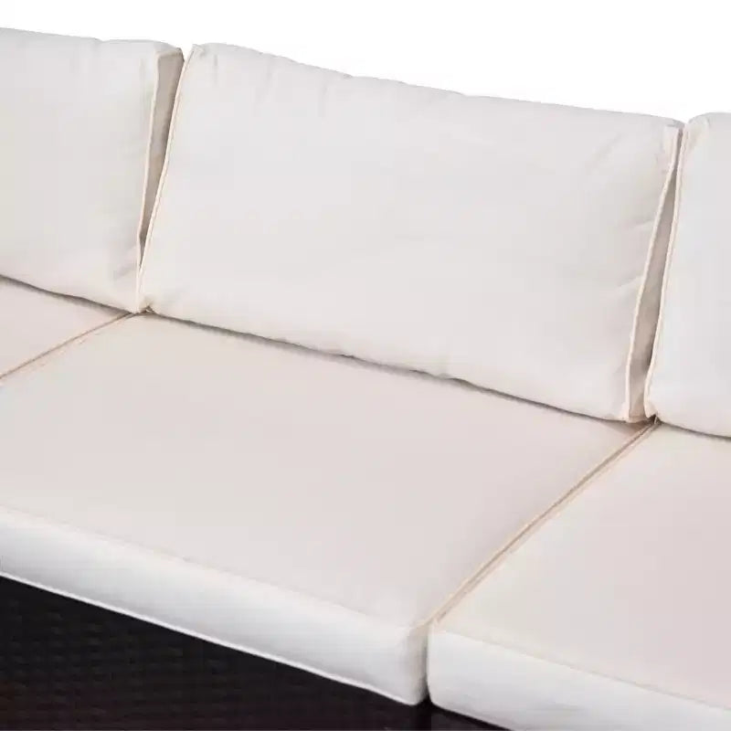Outsunny 5-Piece Outdoor Sectional Furniture, Patio Sofa Set, PE Wicker Couch, Cushions, Pillows, Ottoman, Coffee Table