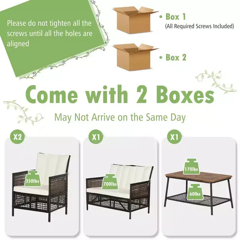 Costway Patiojoy 4PCS Patio Rattan Furniture Set Cushioned Chairs Wood Table Top W/Shelf