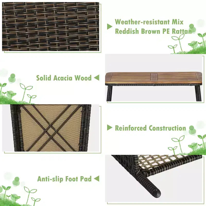 Costway Patiojoy 4PCS Patio Rattan Furniture Set Cushioned Chairs Wood Table Top W/Shelf