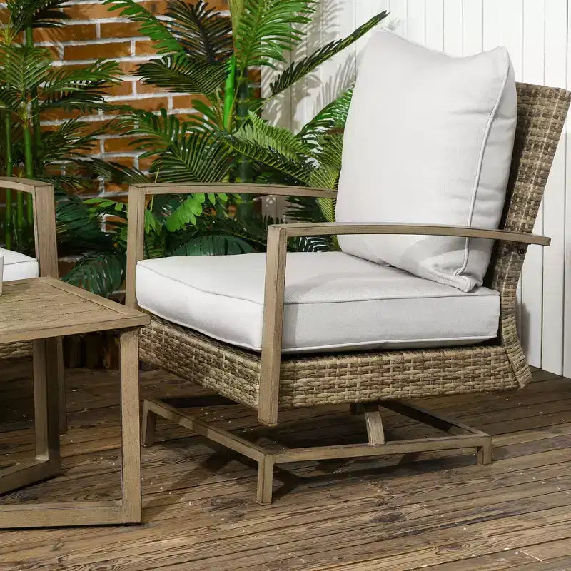 Outsunny Patio Furniture Set, 4 Piece Outdoor Rattan Conversation Set with 2 Rocking Chairs, Cushions, Loveseat Sofa & Coffee Table