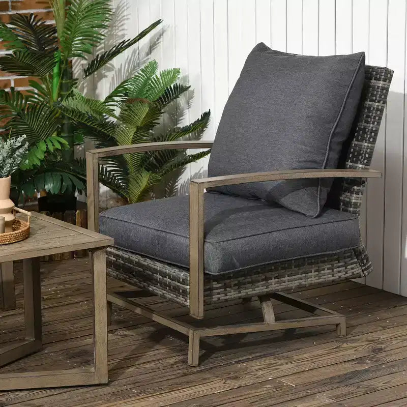 Outsunny Patio Furniture Set, 4 Piece Outdoor Rattan Conversation Set with 2 Rocking Chairs, Cushions, Loveseat Sofa & Coffee Table
