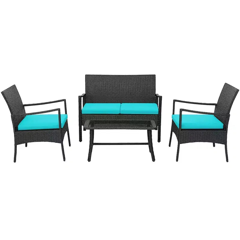 Costway 4PCS Patio Wicker Furniture Set Cushioned Chairs& Loveseat with Coffee Table Garden