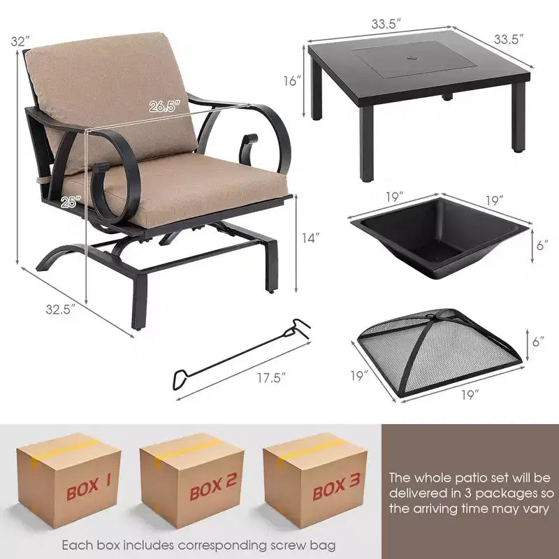 Costway 5pcs Patio Rocking Chairs 4-in-1 Fire Pit Table Heavy-Duty Conversation Outdoor