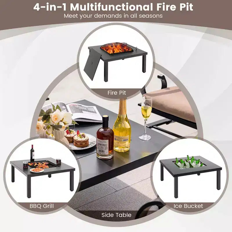 Costway 5pcs Patio Rocking Chairs 4-in-1 Fire Pit Table Heavy-Duty Conversation Outdoor