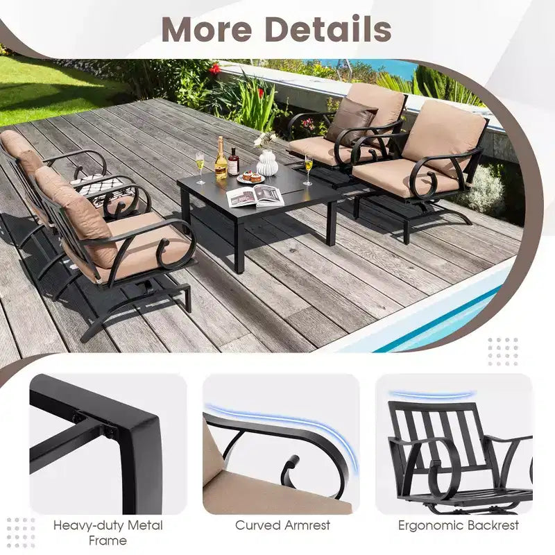 Costway 5pcs Patio Rocking Chairs 4-in-1 Fire Pit Table Heavy-Duty Conversation Outdoor