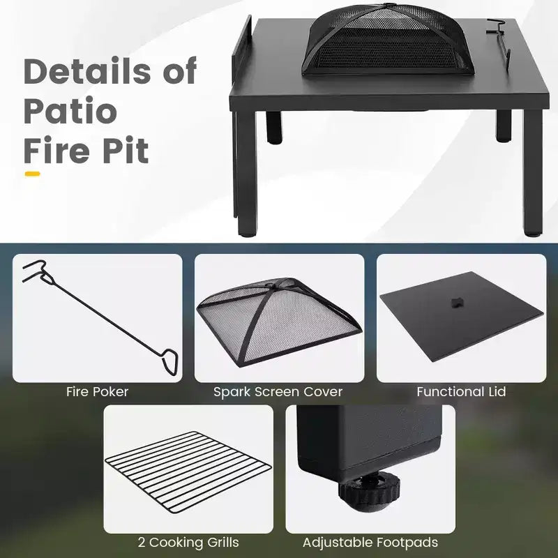 Costway 5pcs Patio Rocking Chairs 4-in-1 Fire Pit Table Heavy-Duty Conversation Outdoor