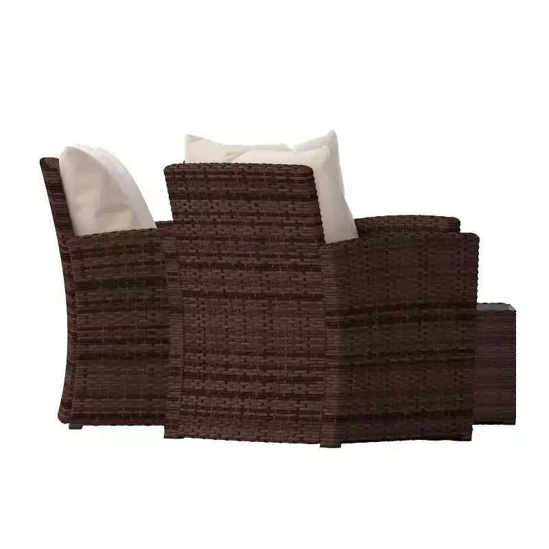 Merrick Lane 4 Piece Patio Set Contemporary Loveseat, 2 Chair and Coffee Table Set with Back Pillows and Seat Cushions