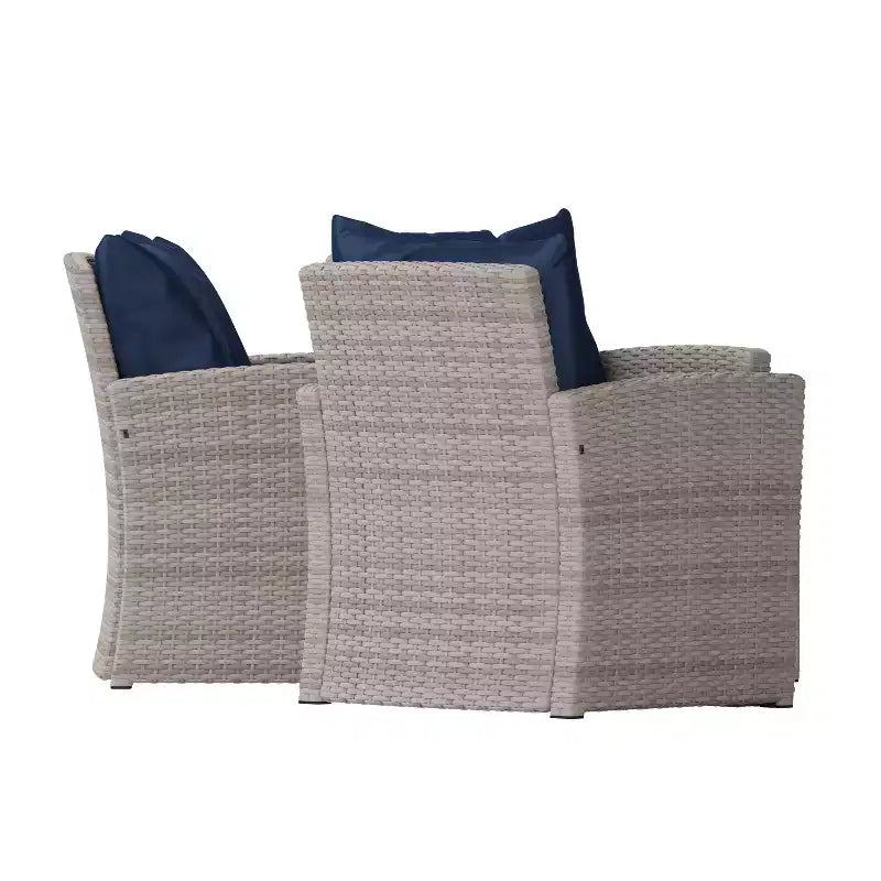 Merrick Lane 4 Piece Patio Set Contemporary Loveseat, 2 Chair and Coffee Table Set with Back Pillows and Seat Cushions