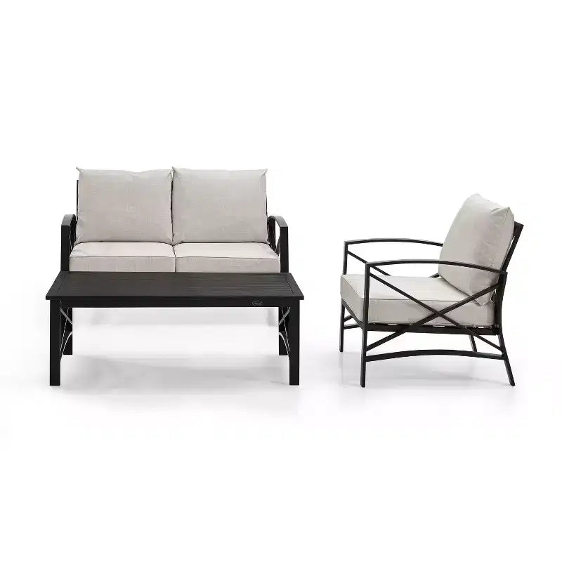 Crosley 3pc Kaplan Steel Outdoor Seating Furniture Set with Loveseat, Chair & Coffee Table
