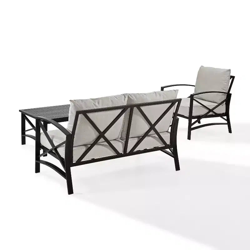 Crosley 3pc Kaplan Steel Outdoor Seating Furniture Set with Loveseat, Chair & Coffee Table