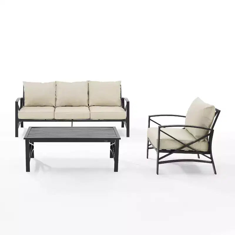 Crosley Kaplan 3pc Outdoor Patio Sofa Set with Sofa & Arm Chair with Coffee Table