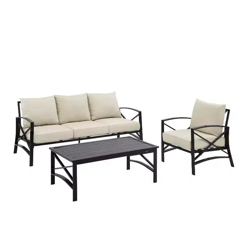 Crosley Kaplan 3pc Outdoor Patio Sofa Set with Sofa & Arm Chair with Coffee Table