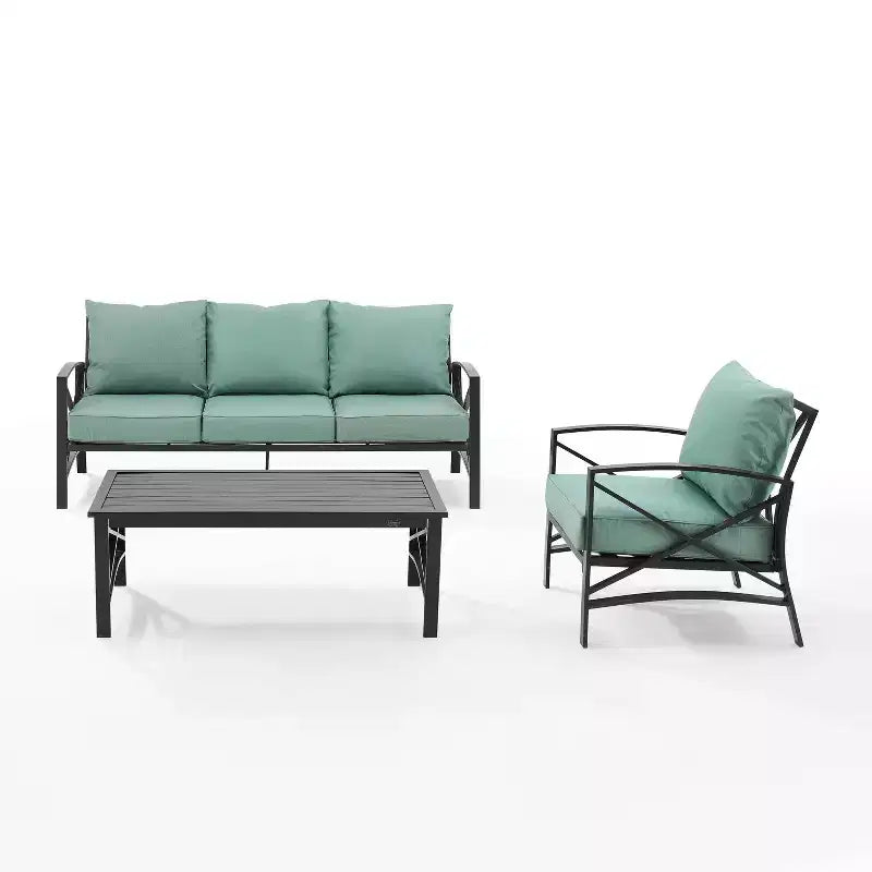 Crosley Kaplan 3pc Outdoor Patio Sofa Set with Sofa & Arm Chair with Coffee Table