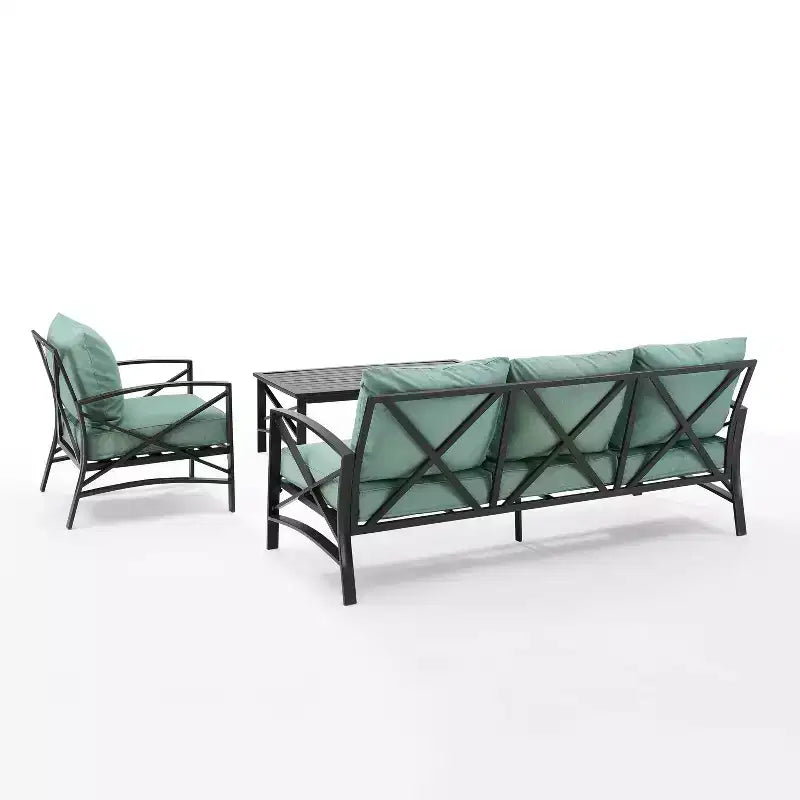 Crosley Kaplan 3pc Outdoor Patio Sofa Set with Sofa & Arm Chair with Coffee Table