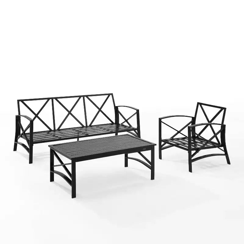 Crosley Kaplan 3pc Outdoor Patio Sofa Set with Sofa & Arm Chair with Coffee Table