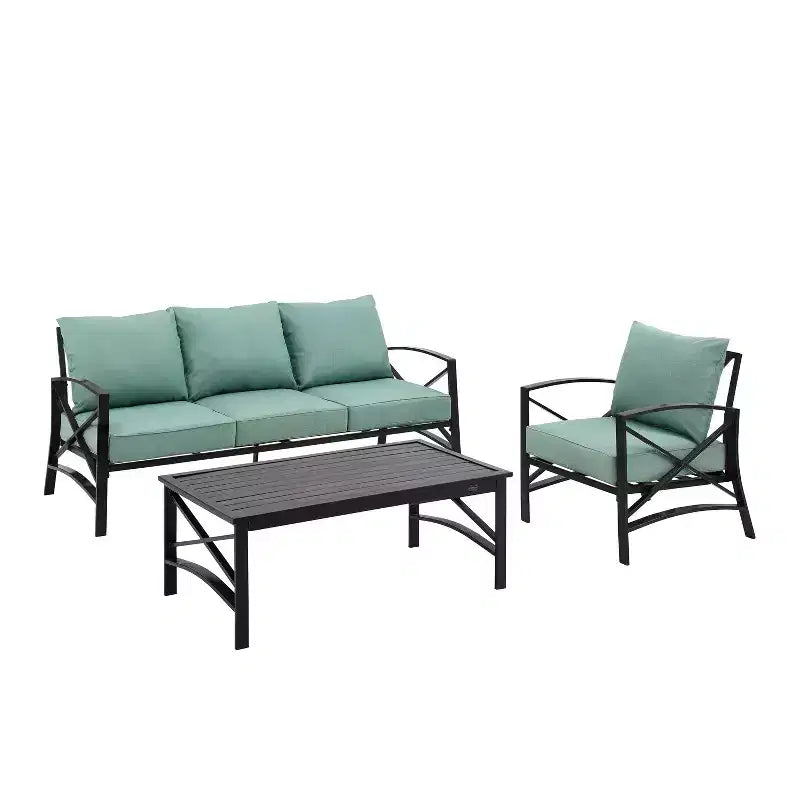 Crosley Kaplan 3pc Outdoor Patio Sofa Set with Sofa & Arm Chair with Coffee Table