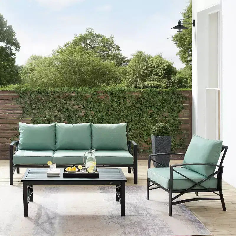 Crosley Kaplan 3pc Outdoor Patio Sofa Set with Sofa & Arm Chair with Coffee Table
